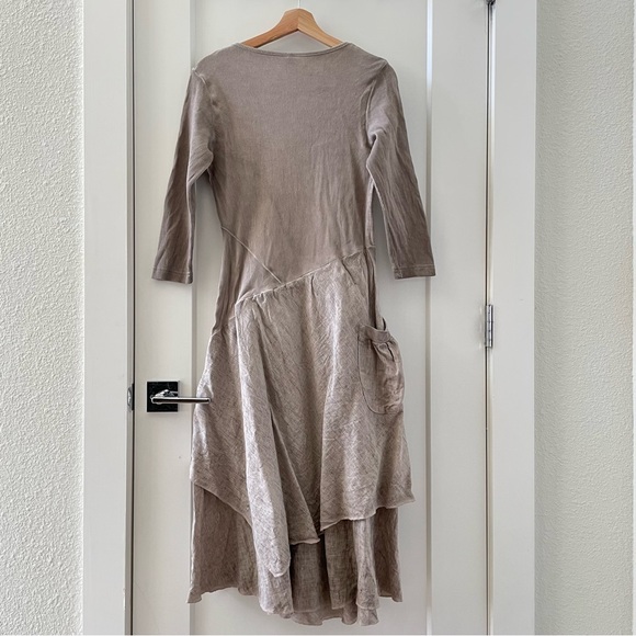 Inizio Italian Linen Magic Dress Taupe 3/4 Sleeves Dress Size L - Picture 2 of 8